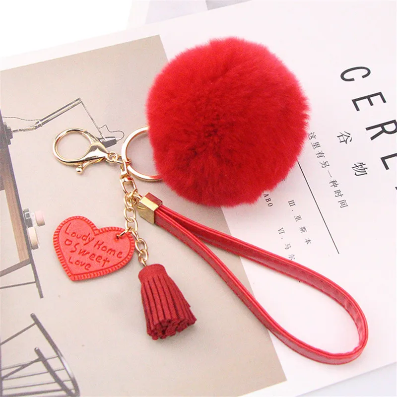 

Rex rabbit Puffer Ball Keychain Love tassel Pendant for iphone phone case with lanyard, Just as following photos