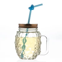 

Summer 450ml 15oz Pineapple Shaped Empty Juice Water Beer Cup Glass Drinking Mason jar with Handle