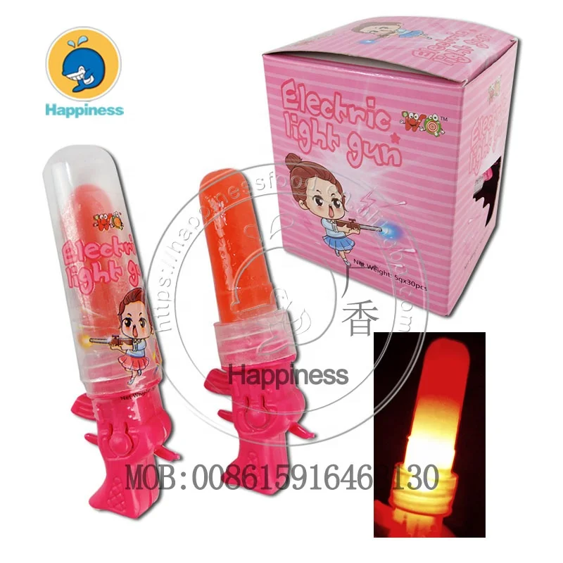 

electric light up gun shape lipstick lollipop hard candy