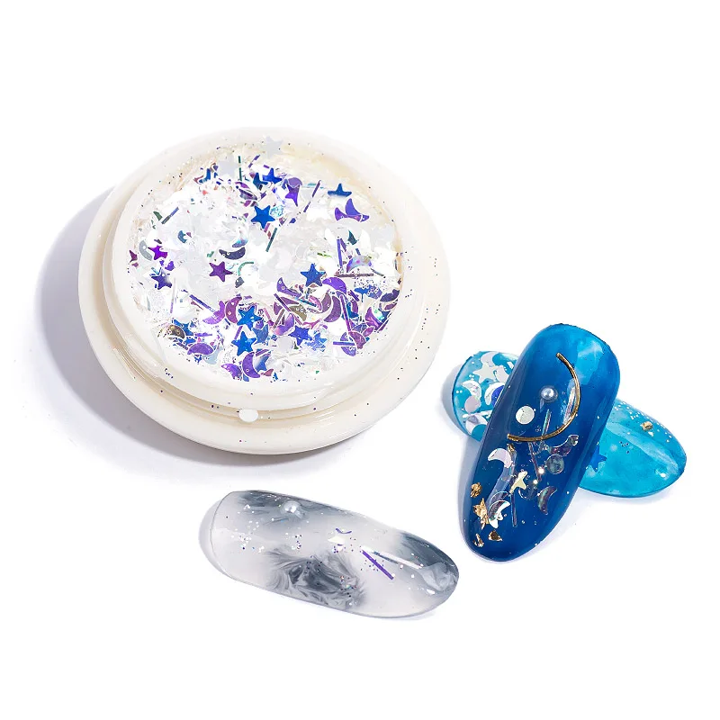 

Ultra-blue & Silver Mix Star Moon Round Shape Nail Art Glitter Sequins, 2 colors