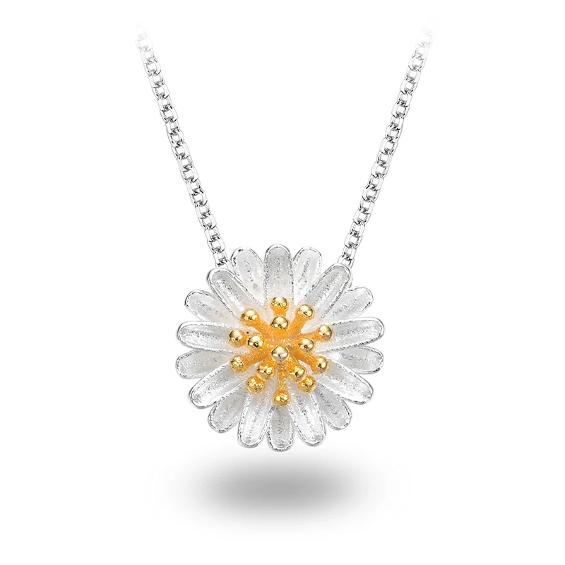Wholesale 925 sterling sunflower daisy pendant necklace
