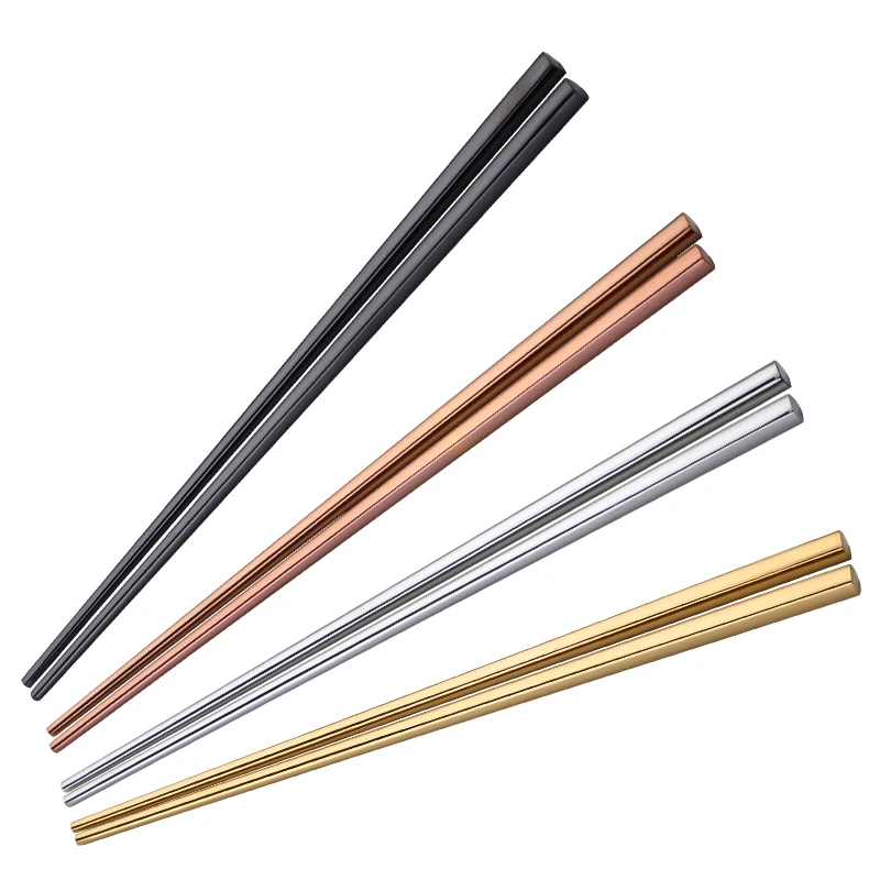 

Cathylin wholesale bulk luxury korean japanese reusable titanium metal silver gold rose gold black stainless steel chopsticks, Customized color