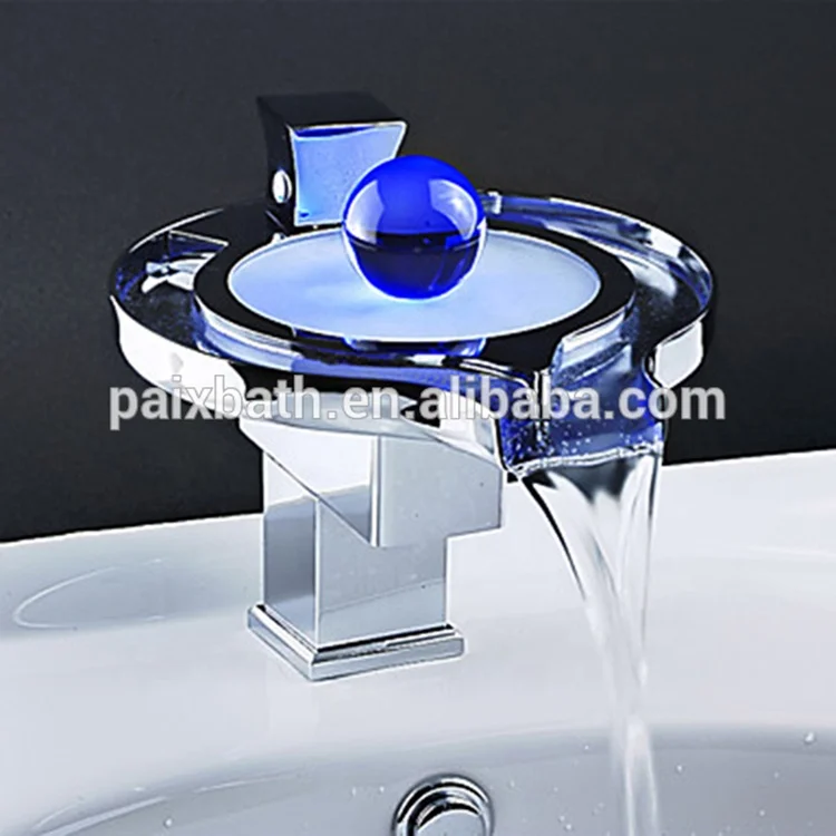 
Professional manufacture stainless steel sink led light electric basin waterfall faucet 
