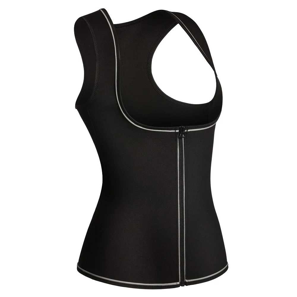 

Wholesale Women waist trainer corset for weight loss with zipper Fashion Black sauna suit shapewear sauna sweat tops vest