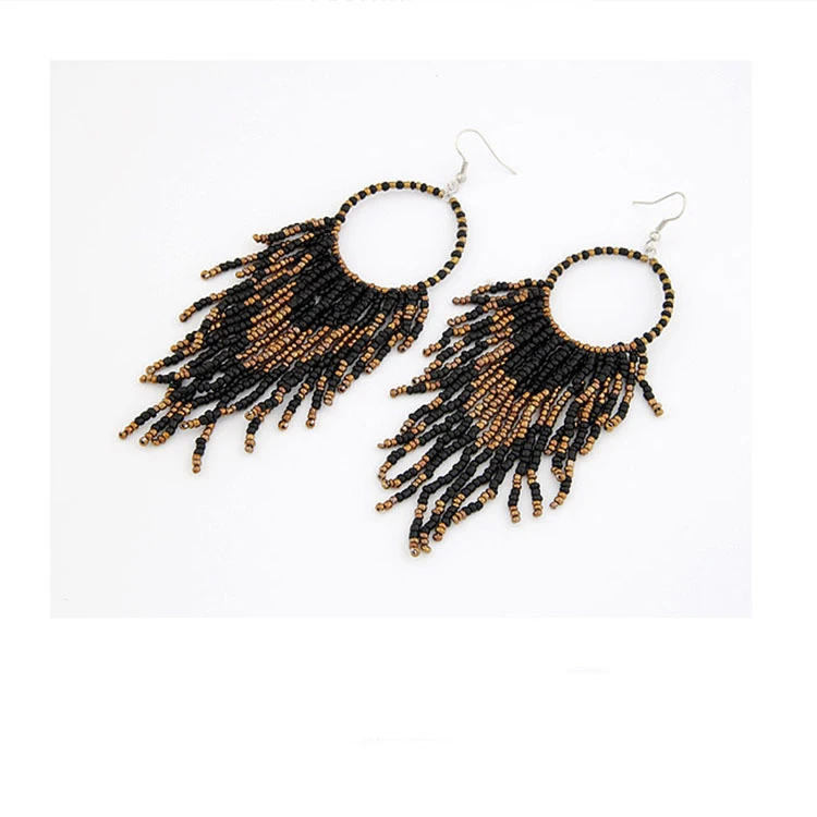 

2019 New Trendy Women Fashion Dangle Hook Hoop Drop Bohemian Indian Beads Tassel Jewelry Handmade Beaded Earrings, Red,blue,white,black,pink,blue+red