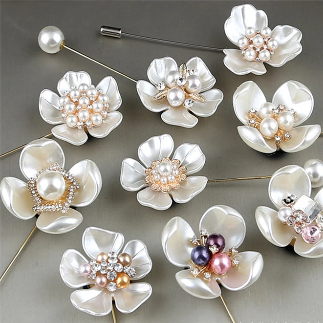 

Fashion Fabric Pin Camellia Pearl Flower Brooch Elegant Coat Optional White Flowers One Word Pin, Silver