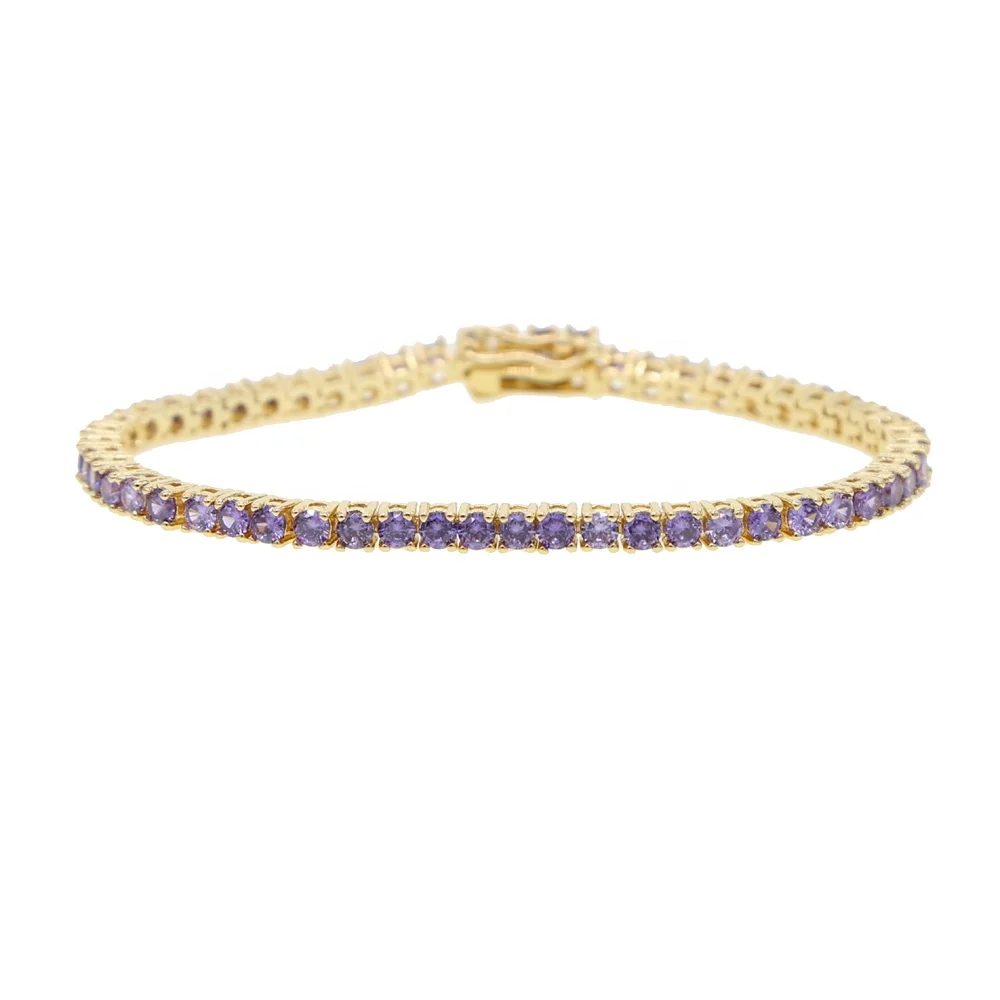 

Hot sale shiny purple cz paved tennis bracelet with gold plated women bridge wedding bracelet jewelry gift