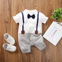 

Cool Newborn Baby Romper Baby Boy Cotton Romper with Gentleman Style and Short Sleeves for Summer