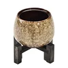 Customized home decoration ceramic vases and flowerpots Desktop Decorative Bamboo base with white ceramic flowerpot