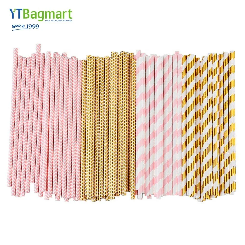 
Wholesale China Custom Rose Gold Disposable Striped Biodegradable Bulk Drinking Paper Straws 