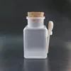 Free sample 100ml 200ml 300ml ABS frosted clear bath salt bottle with wooden lids wooden spoon for body scrub in stock