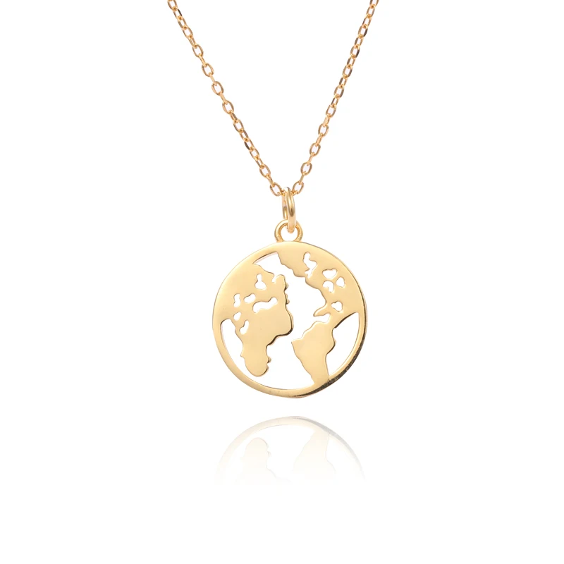 925 sterling silver jewelry 18K gold world Map necklace