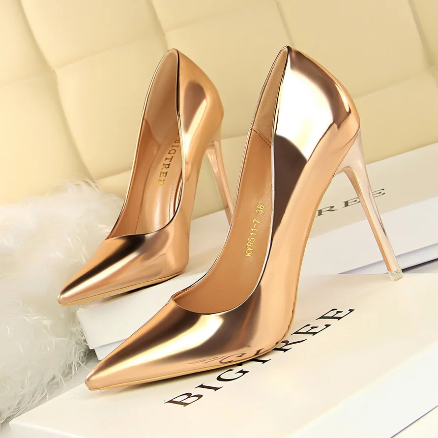 

Ladies erotogenic metal color women high heels, Pink beige gray