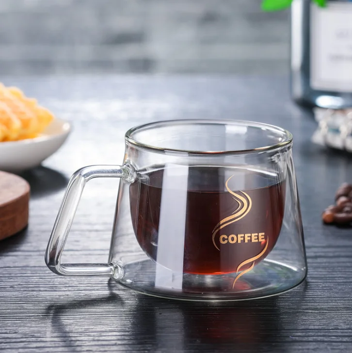 
Double-Wall Insulated Glass Cup Coffee Mugs with Unique with Handle Perfect for Latte/ Americano/ Cappuccinos/ Tea Bag/ Beverage 