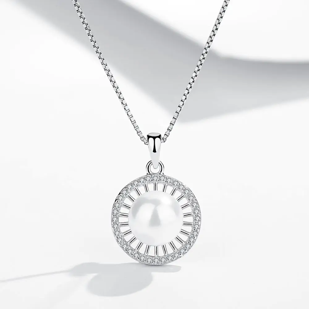 

High Quality 925 Sterling Silver Cubic Zirconia Necklace Pearl Pendant Necklace Fashion Women Wearing Silver Jewelry