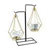 Desktop Ornaments Diamond Metal Frame Glass Candlestick for Home Decoration