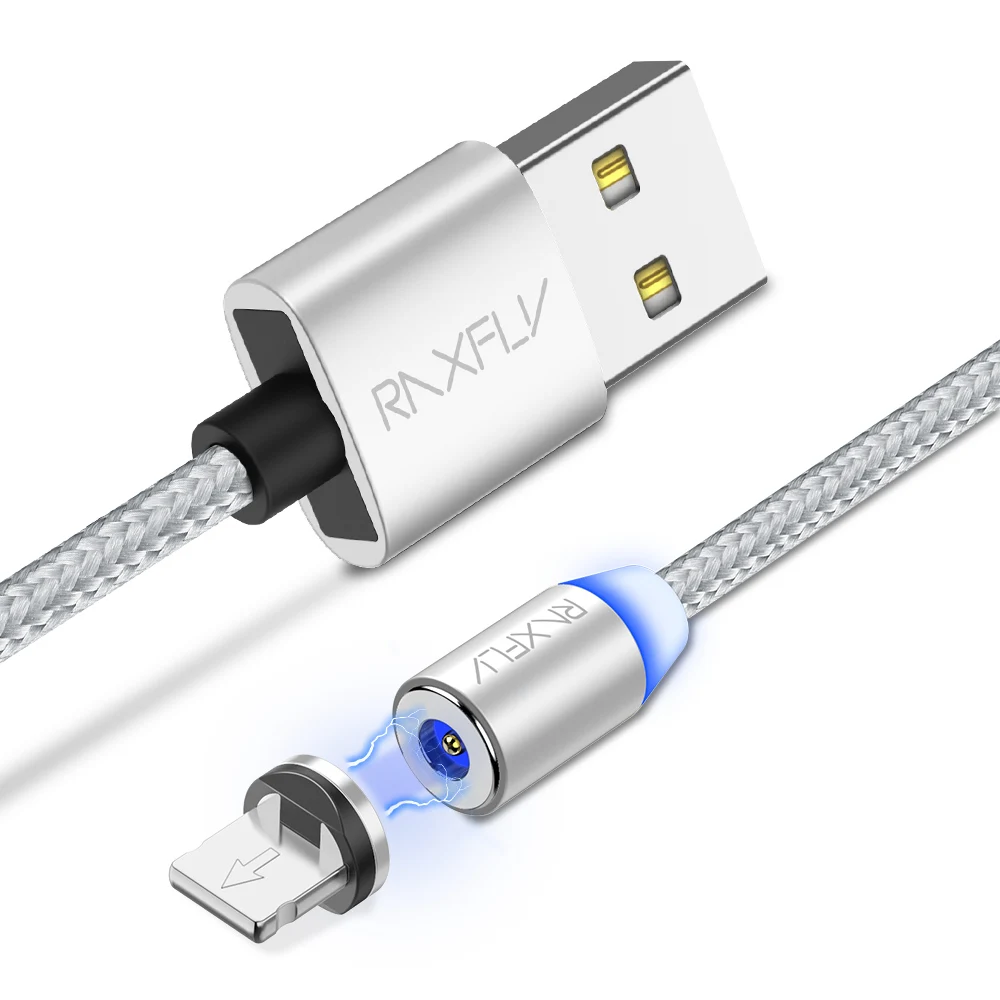 

Free Shipping 1 Sample OK RAXFLY Led Display Nylon Braided Magnet Usb Mobile Phone Charger Cable For iPhone