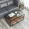 Living room furniture antique models modern glass center coffee table ,wooden particle board teapoy table with glass top