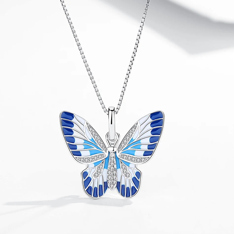 

Fashion Simple Butterfly Shape Pendant Necklace Blue CZ Necklace For Women Jewelry