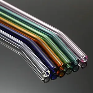 Image of Set of 6 Reusable Bent Glass Drinking Straws