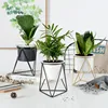 Planter Pot Indoor, set of 3 White Ceramic Medium Succulent Cactus Flower Plant Hexagon Pots with Metal Stand Holder