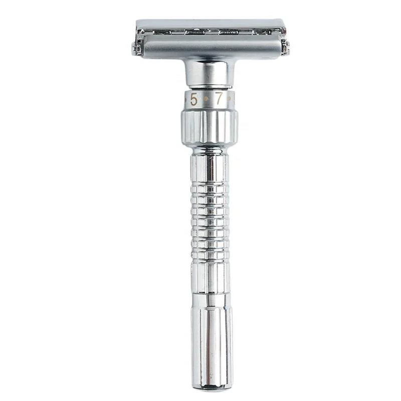 

JDK New 9 Gear Adjustable Double Edge Shaving Safety Razor Shaver Blades Zinc Alloy Chrome Father's Day Gift, Silver