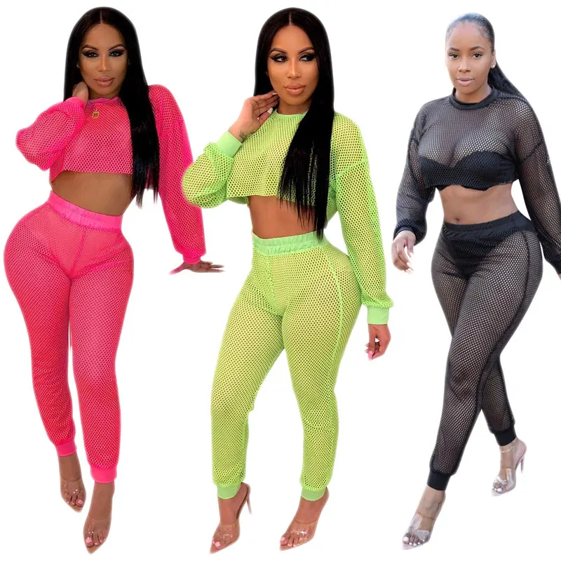 

90418-MX20 Summer Crop Top Mesh Hollow Out Jumpsuits For Women