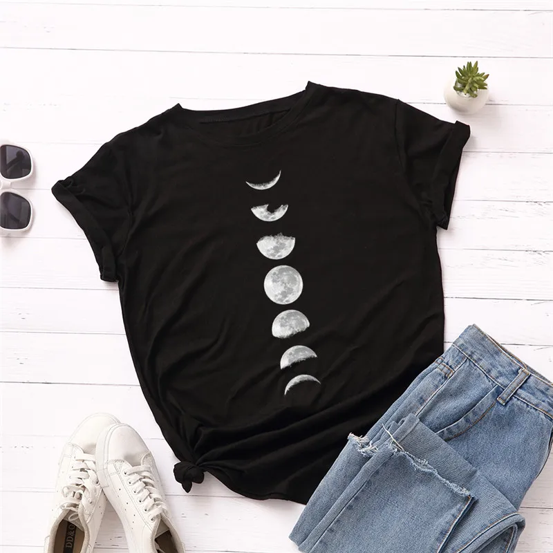 

Print Gradual Moon For Women T Shirt 100% Cotton T-shirt Women O Neck Plain Short Sleeve Causal Tshirts, Picture