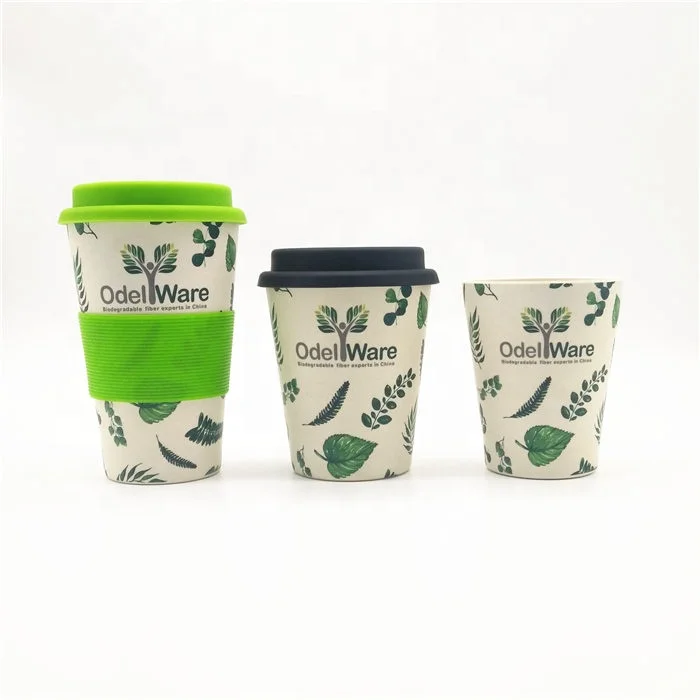 

400ml 500ml biodegradable custom eco keep takeaway travel wholesale bamboo reusable fiber fibre coffee cup to go with lid straw, Customized
