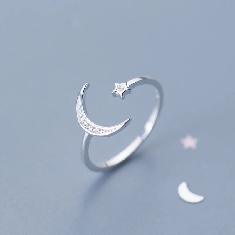 

Five Star With Moon Open 925 Sterling Silver Rings For Women Jewelry