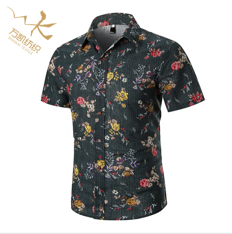 

New design fashion short sleeve casual shirt slim fit man flower print, N/a