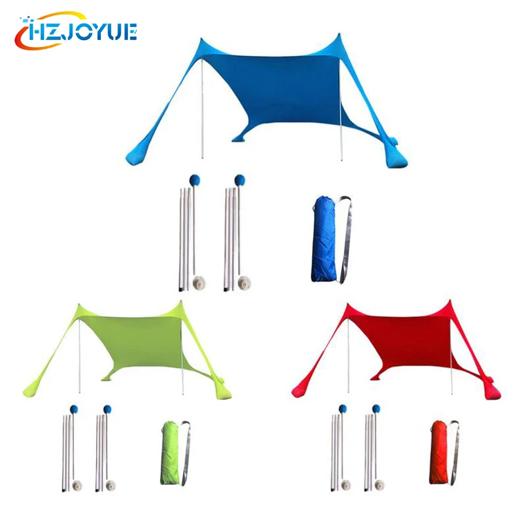

In Stock Beach Canopy Awning SunShade Beach Tent With Sandbag Quality Lycra nylon Fabric Aluminum Poles- Perfect Sun Shelter, Multi -color for tent