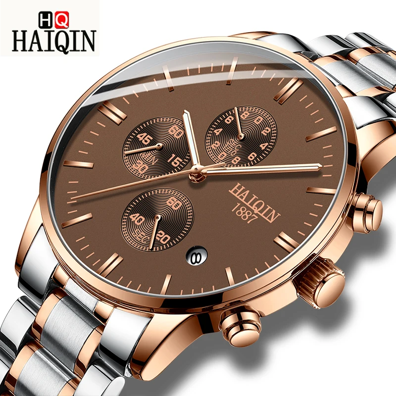 

New Watches Men Luxury Brand Haiqin Chronograph Men Sports Watches Waterproof Steel Quartz Men's Watch Relogio Masculino