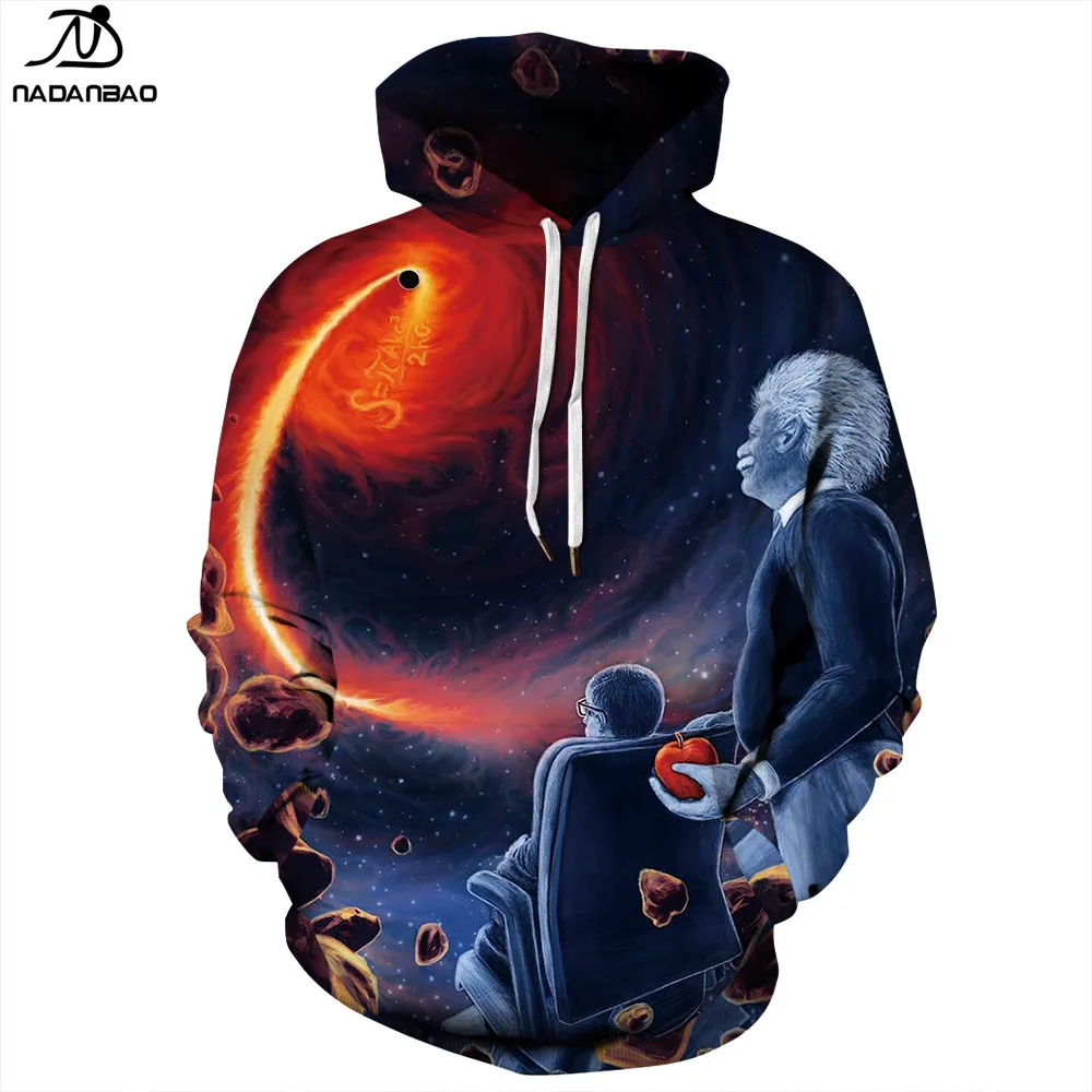 

NADANBAO Brand 2021 Hot Sale Custom Sublimation Hole Outer Space Sweatshirts Couple Hoodies 3d Printed Science Universe Black
