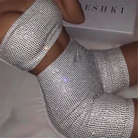 

Sequined hot diamond crop top and high waist shorts set sexy 2 piece set women leisure vacation rave club outfits Y11549