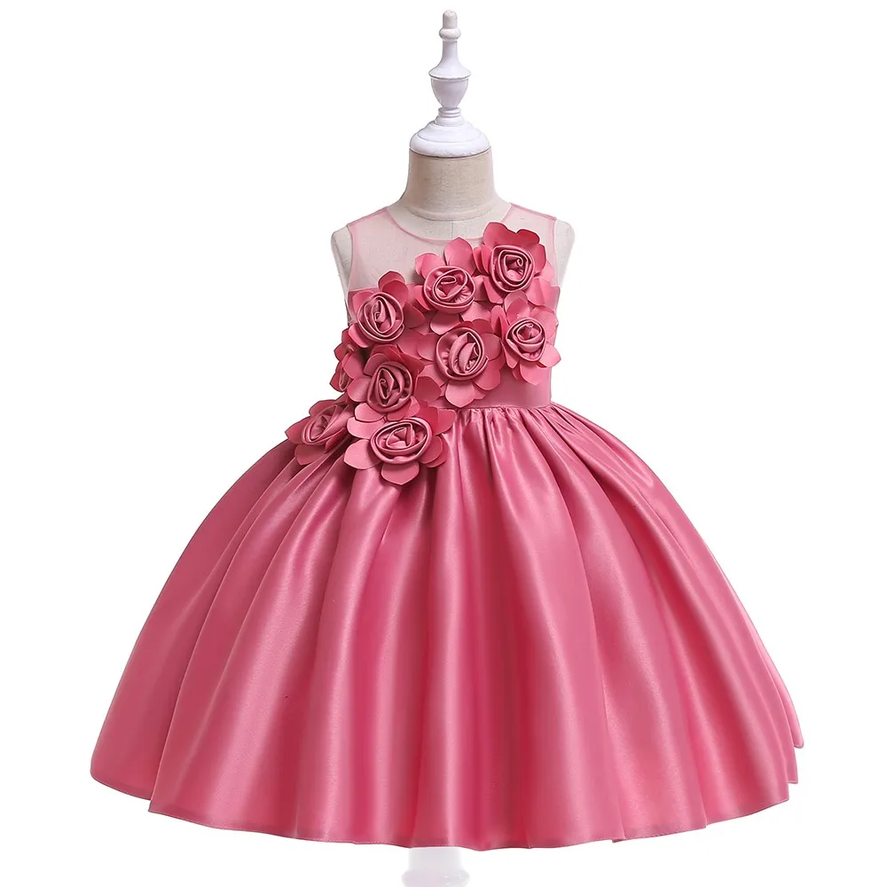 

5068 Children Clothes Stock Girls Satin Kids Frock Flower Girl Dresses Design Evening Dresses For Weddings, N/a