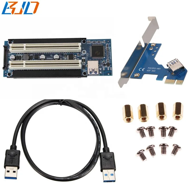 

PCI-E PCIe 1X to 2 PCI Extension Board Switch Multiplier Hub Riser Card with USB 3.0 Cable