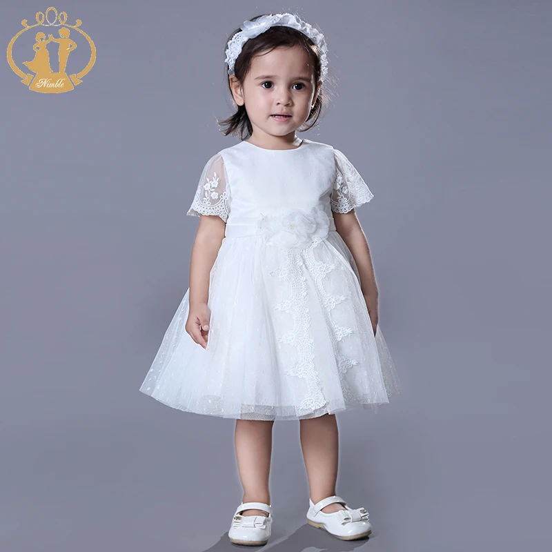 

Nimble Wholesale Applique Flower Organza Ball Gown Lace White New Born Baby Dress