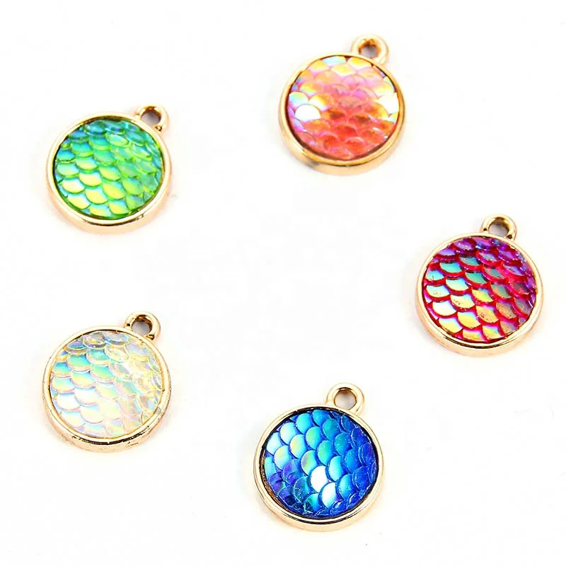 

14mm Zinc Alloy Mermaid Scale Charms For Jewelry Making DIY color Fish scales pendants Jewelry Finding