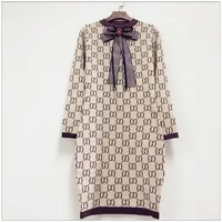 

Hot sale korean style round neck slim fit letter print brand women sweater dress