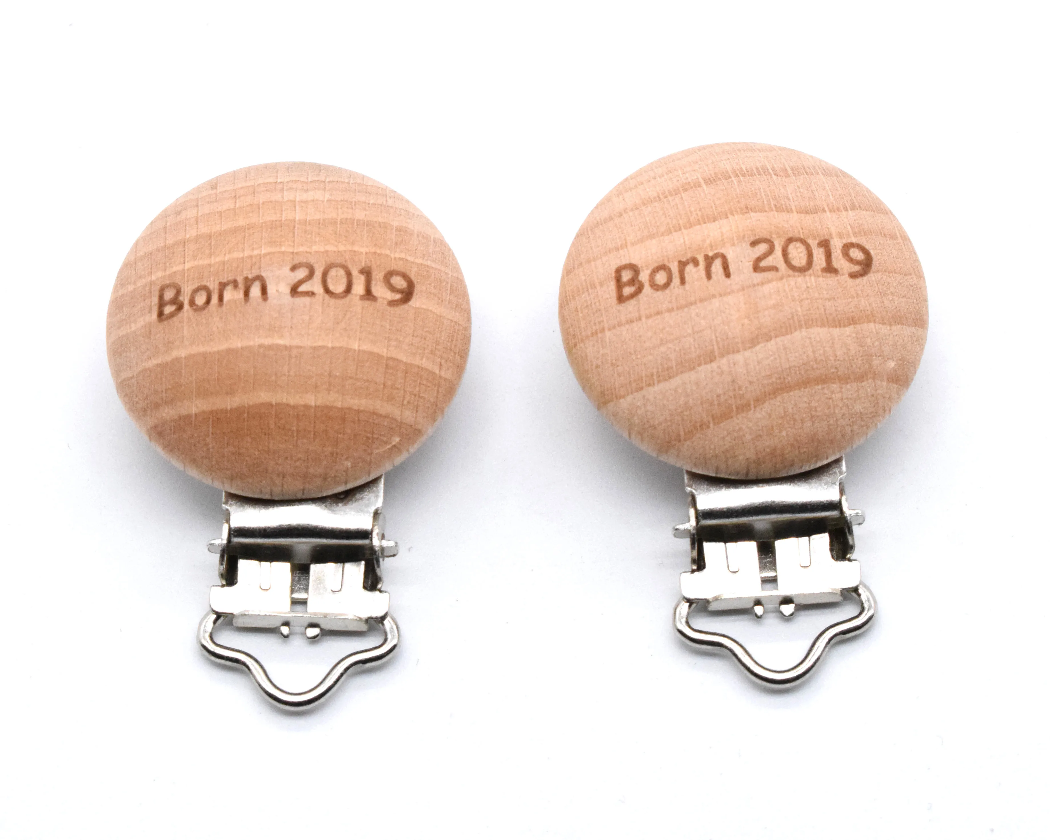 

Born 2019 Wooden Round Baby Pacifier Clips, Beech wood Dummy Soother Clip 30MM