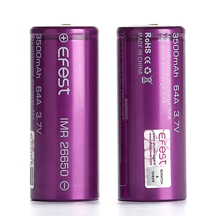 

Higher Current 26650 Efest Battery 26650 3500Mah 64A 3.7V Rechargeable Li-Ion, Purple