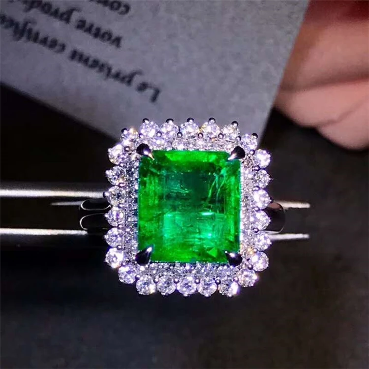 

SGARIT gemstone jewelry 18k gold real diamond 1.5ct natural emerald pendant/ring for women dual way use custom jewelry, Vivid green