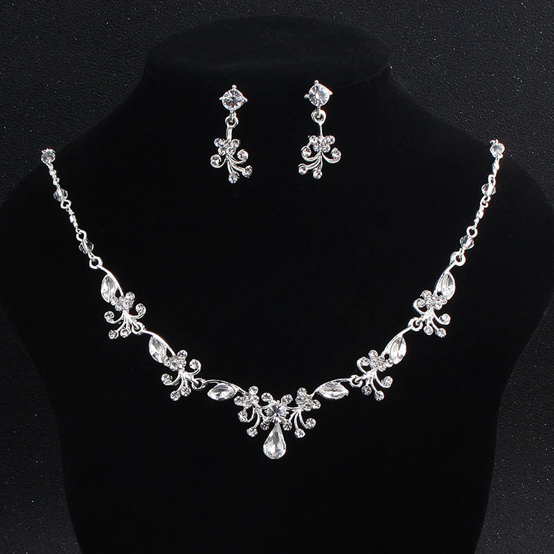 

Nigerian silver zircon crystal necklace wedding jewelry sets bridal, As picture