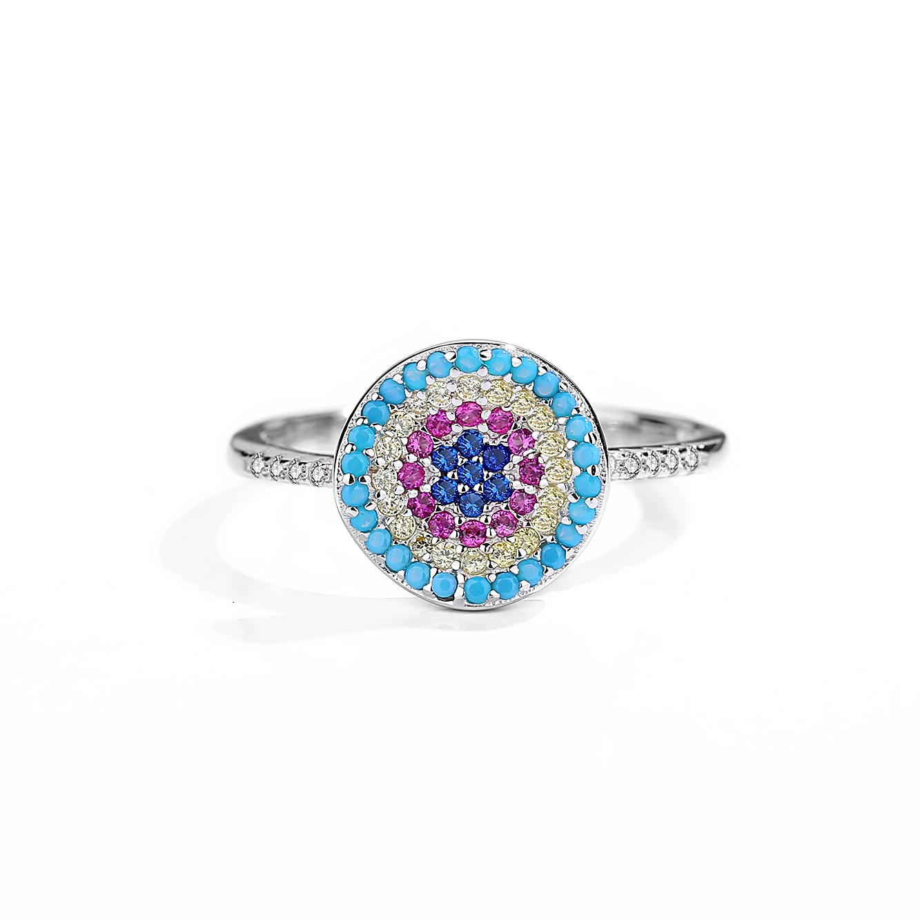 

Original 925 Sterling Silver Crystal Rings Colorful Turkey Eye Finger Ring For Women Silver Jewelry Gift