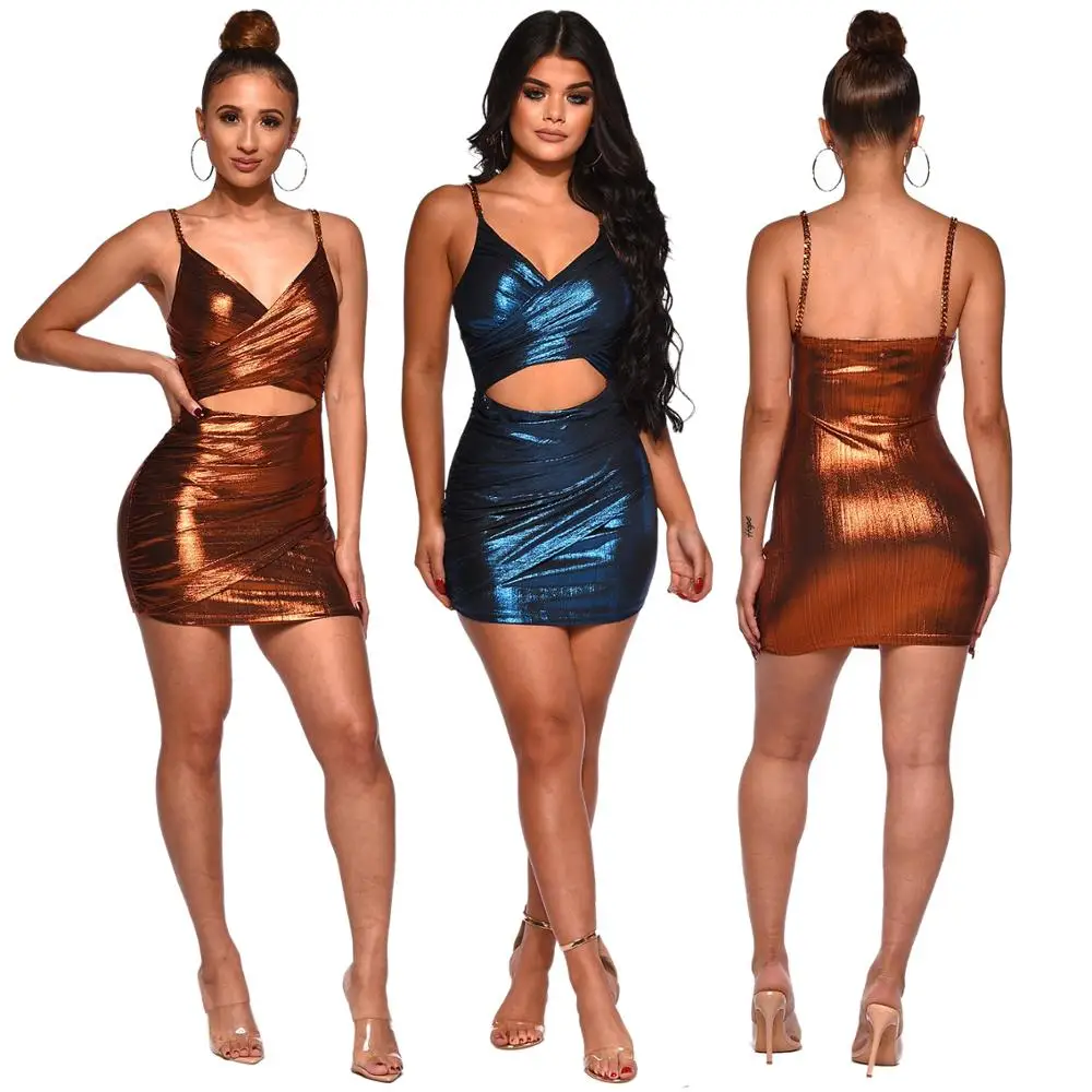 

Sexy club summer patchwork metallic gallus draped deep v neck package buttocks for women