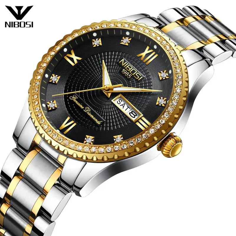 

Wholesale NIBOSI Gold Stainless Steel Back Quartz Movement Business Mens Classic Wrist Watch