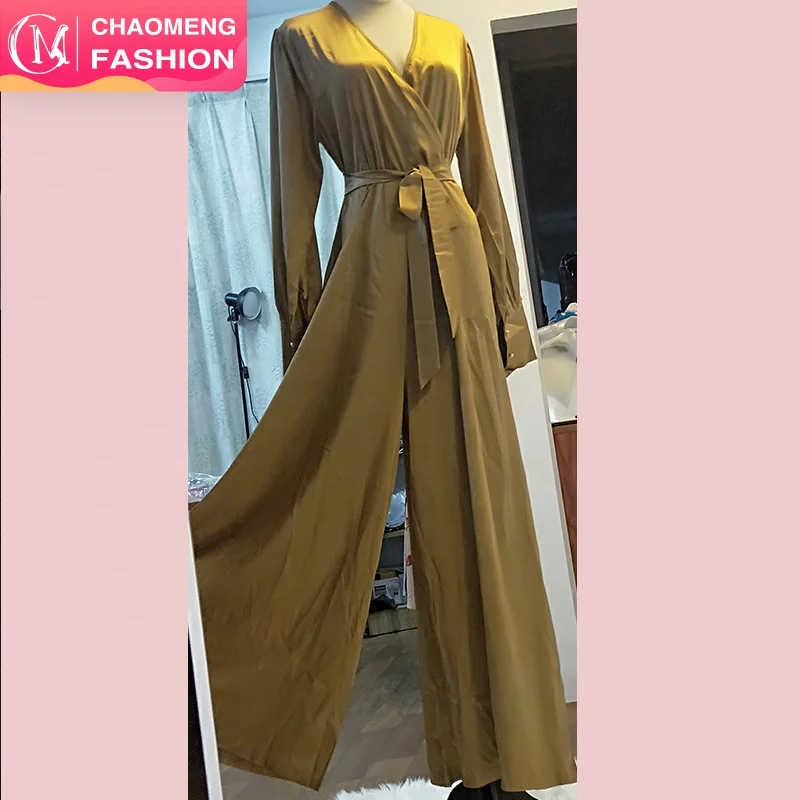 

6105# Muslim islamic fashion ladies bodycon casual one piece jumpsuit women's clothing 2019, Gold