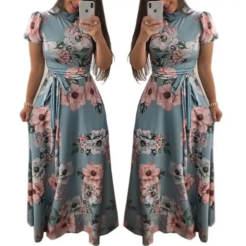 

floral Printed Dress Spandex & Polyester Waist-controlled mid-long style 224976