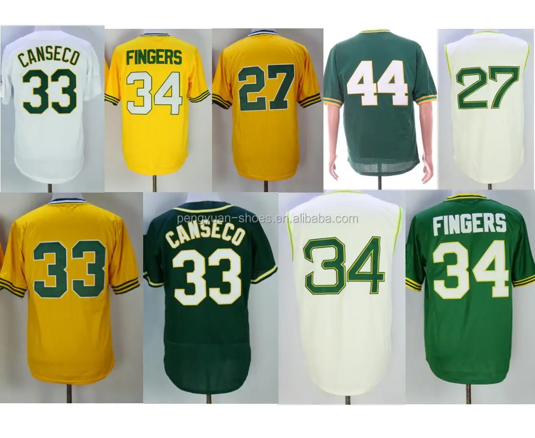 

Best Quality Stitched #27 Catfish Hunter #33 Jose Canseco #34 Rollie Fingers Custom Baseball Jersey